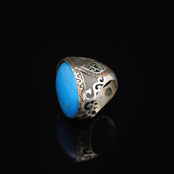  Genuine Turquoise Men's Ring - Large Oval Stone, Vintage 925 Sterling Silver - 3