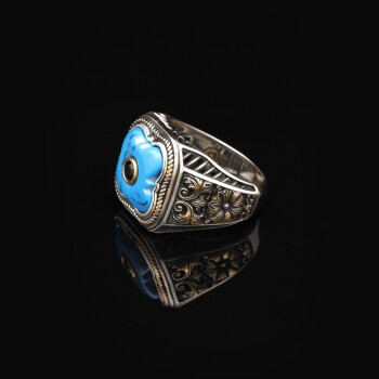  Genuine Turquoise Mens Ring with Black Onyx - 3