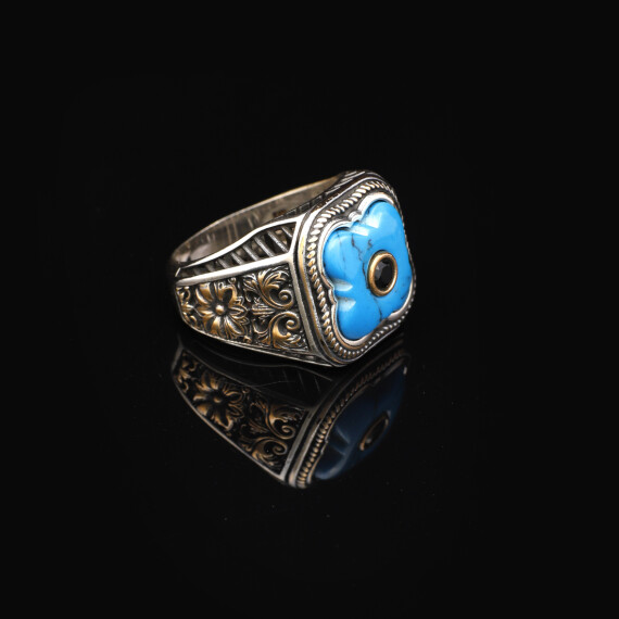  Genuine Turquoise Mens Ring with Black Onyx - 5