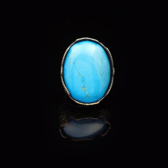  Genuine Turquoise Men’s Ring with Large Oval Stone - 3