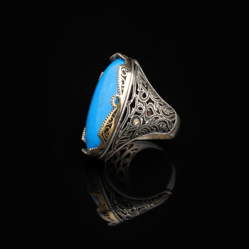  Genuine Turquoise Men’s Ring with Large Oval Stone - 5