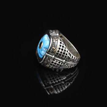  Genuine Turquoise Men's Ring with Micro Onyx Accent - 5