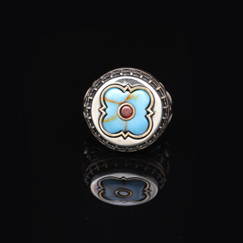  Genuine Turquoise Mens Ring with Micro Ruby Stone - 4