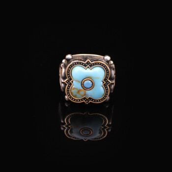  Genuine White Turquoise & Micro Stone Men's Ring - 3