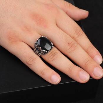  Handmade 925 Sterling Silver Black Onyx Oval Stone Ring - 6