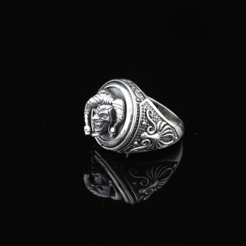  Handmade 925 Sterling Silver Clown Skull Ring - Men's Oxidized - 5