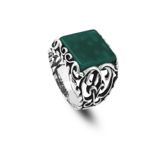  Handmade 925 Sterling Silver Jade Ring in Ottoman Style - Gemstone - 1