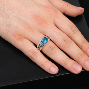  Handmade Aquamarine Gemstone Square Stone Pinky Ring for Men - 6