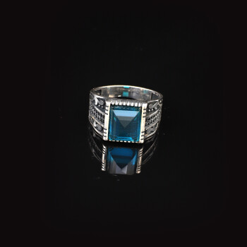  Handmade Aquamarine Gemstone Square Stone Ring for Men - 3