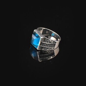  Handmade Aquamarine Gemstone Square Stone Ring for Men - 4