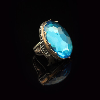  Handmade Aquamarine Men's Ring - Large Oval Stone, Vintage 925 Sterling Silver - 3