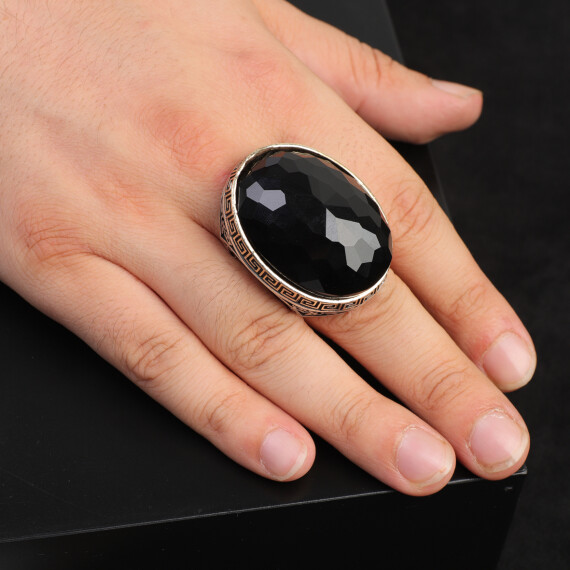  Handmade Black Onyx Ring for Men – Large Oval Stone in Vintage 925 Sterling Silver - 6