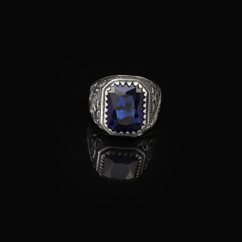  Handmade Blue Sapphire Gemstone Engagement Ring for Men - 2