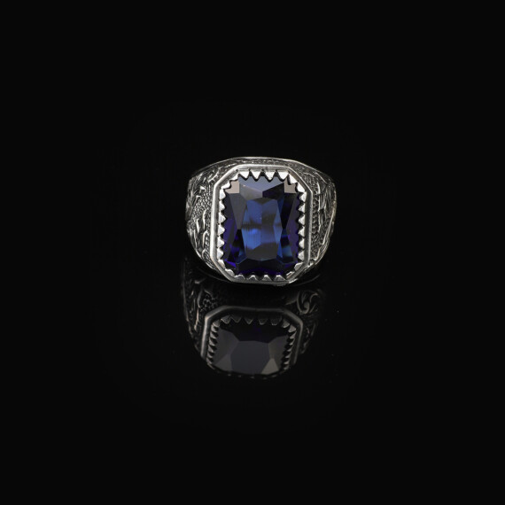  Handmade Blue Sapphire Gemstone Engagement Ring for Men - 2