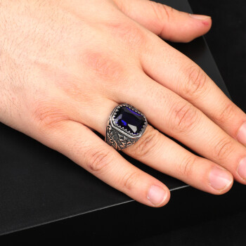  Handmade Blue Sapphire Gemstone Engagement Ring for Men - 6