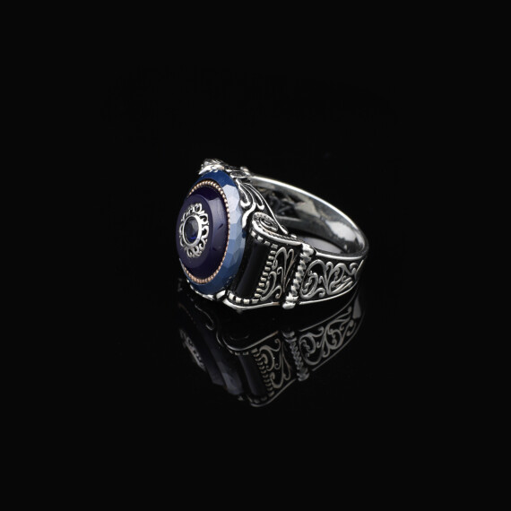  Handmade Blue Tiger Eye Ring for Men - Ottoman Style - 2