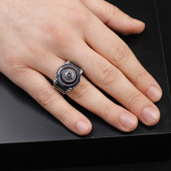  Handmade Blue Tiger Eye Ring for Men - Ottoman Style - 6