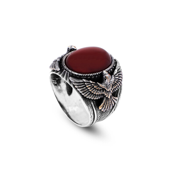  Handmade Carnelian Gemstone Eagle Large Ring for Men - 1