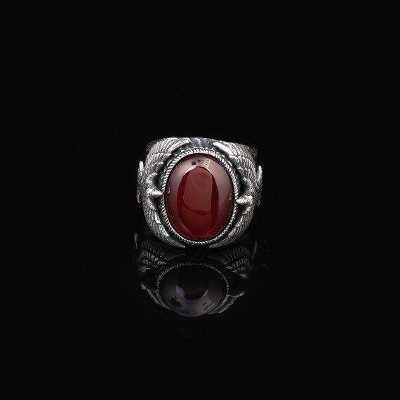  Handmade Carnelian Gemstone Eagle Large Ring for Men - 2