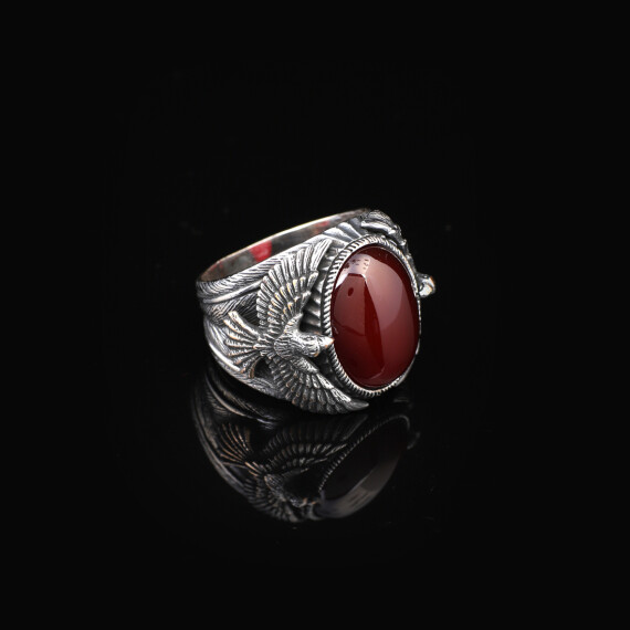  Handmade Carnelian Gemstone Eagle Large Ring for Men - 3