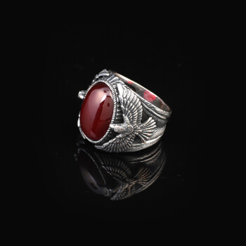  Handmade Carnelian Gemstone Eagle Large Ring for Men - 5