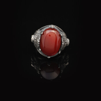  Handmade Carnelian Lion Ring - 925 Sterling Silver Oval Stone Signet Ring for Men - 5