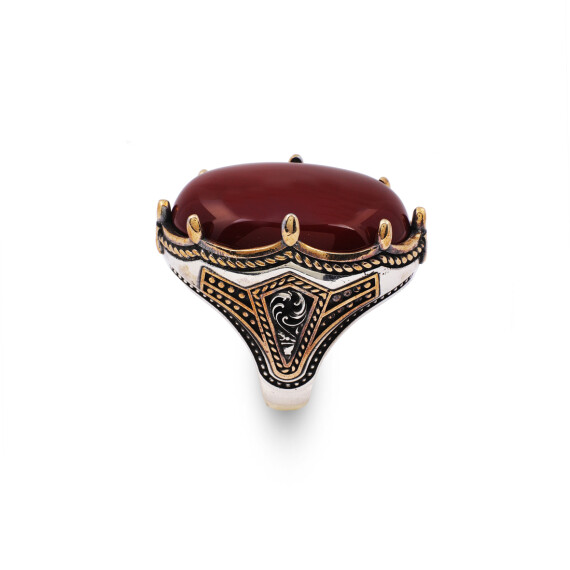  Handmade Carnelian Ring with Oval Gemstone - Large Ottoman Style Ring - 1