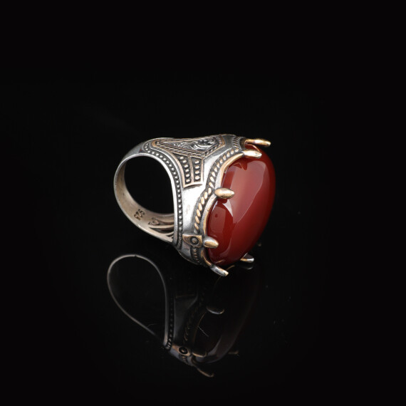  Handmade Carnelian Ring with Oval Gemstone - Large Ottoman Style Ring - 5