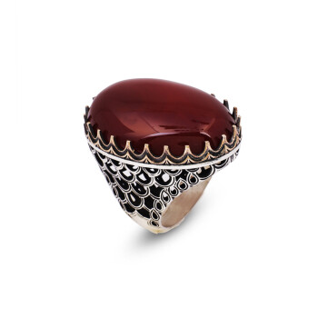  Handmade Carnelian Ring with Oval Stone - Large Gemstone Ring - 1