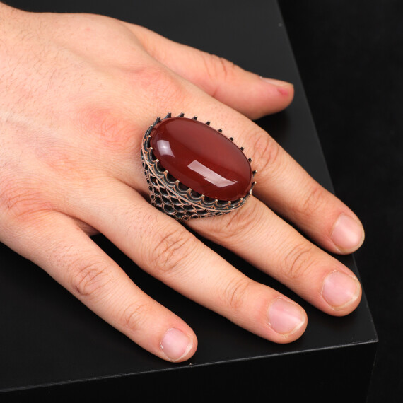  Handmade Carnelian Ring with Oval Stone - Large Gemstone Ring - 6