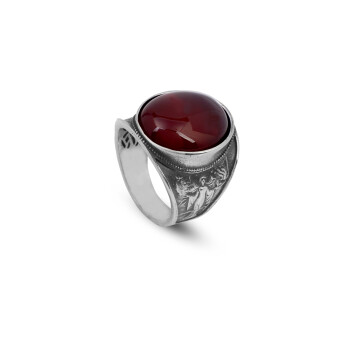  Handmade Carnelian Virgin Mary Signet Ring, Vintage Oval Stone Gemstone Ring for Men - 1