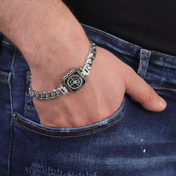  Handmade Compass Men's Bracelet, Made to Order 925 Sterling Silver - 1