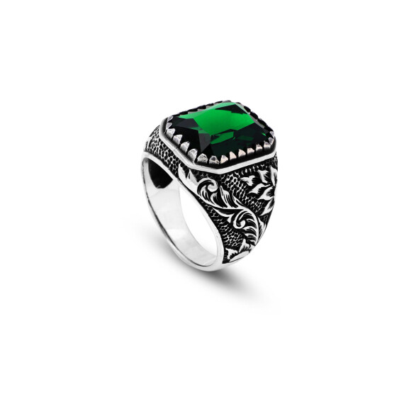  Handmade Emerald Gemstone Engagement Ring for Men - 1