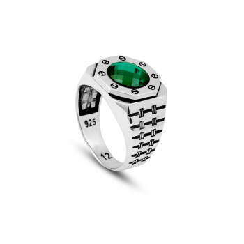  Handmade Emerald Gemstone Watch Band Engagement Ring - 1