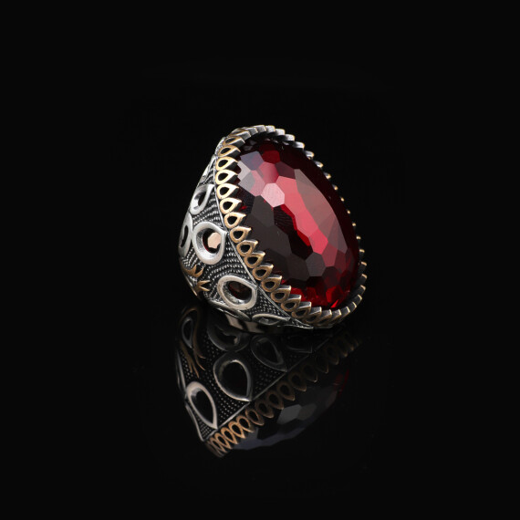  Handmade Garnet Ring with Oval Stone - Vintage Ottoman Style - 3