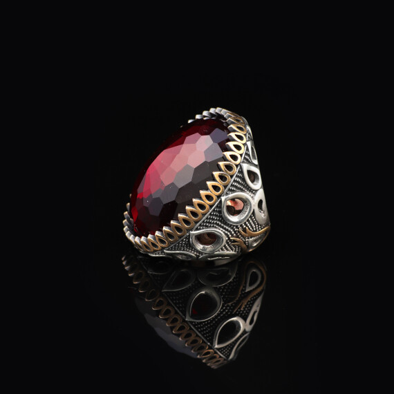  Handmade Garnet Ring with Oval Stone - Vintage Ottoman Style - 5