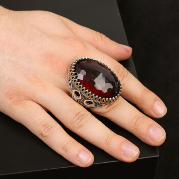  Handmade Garnet Ring with Oval Stone - Vintage Ottoman Style - 6