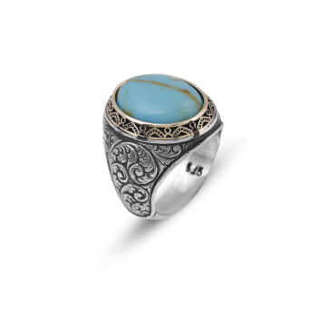  Handmade Genuine Men's Turquoise Ring - 925 Sterling Silver - 1