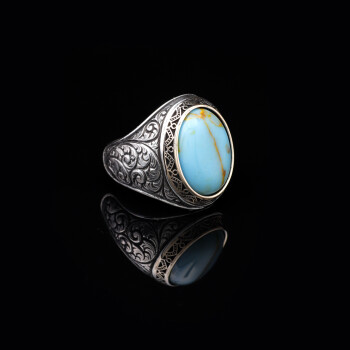  Handmade Genuine Men's Turquoise Ring - 925 Sterling Silver - 2