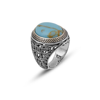  Handmade Genuine Turquoise Men's Ring - 925 Sterling Silver - 1