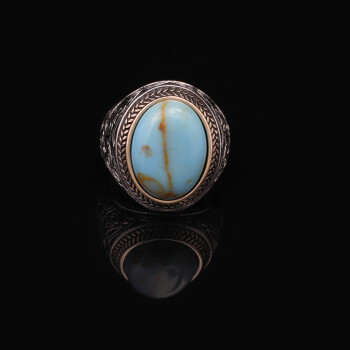  Handmade Genuine Turquoise Men's Ring - 925 Sterling Silver - 2