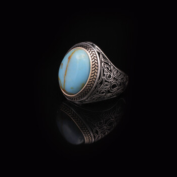  Handmade Genuine Turquoise Men's Ring - 925 Sterling Silver - 4