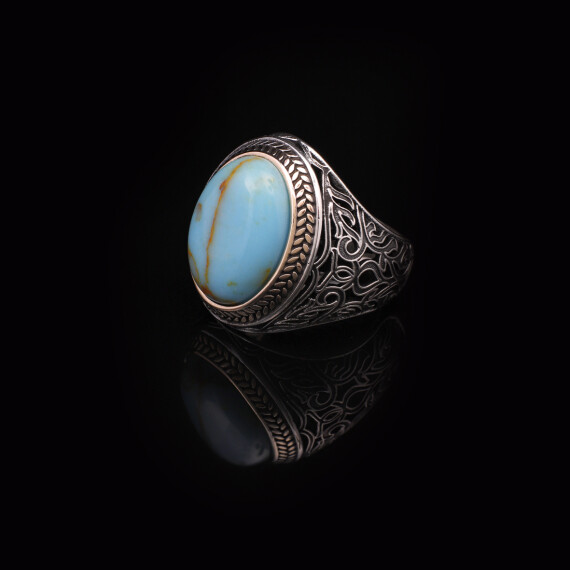  Handmade Genuine Turquoise Men's Ring - 925 Sterling Silver - 4