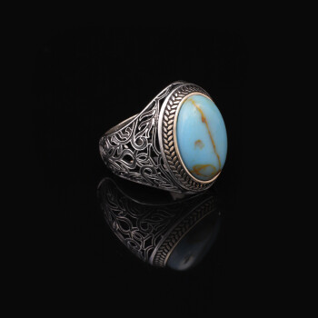  Handmade Genuine Turquoise Men's Ring - 925 Sterling Silver - 5