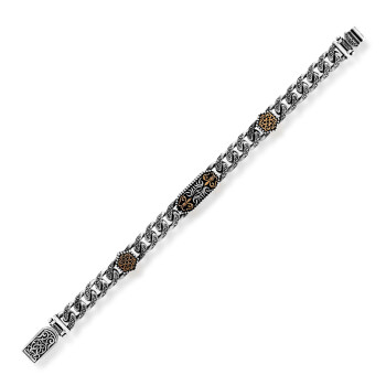  Handmade Gothic Vintage Pattern Men's Bracelet, Made to Order 925 Sterling Silver - 1