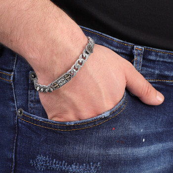  Handmade Gothic Vintage Pattern Men's Bracelet, Made to Order 925 Sterling Silver - 3