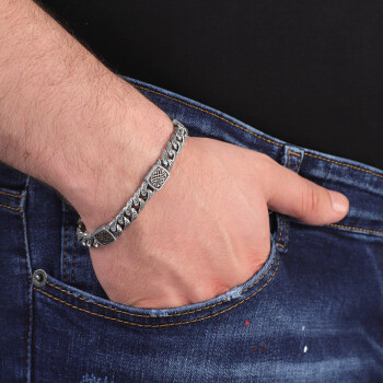  Handmade Gothic Vintage Pattern Mens Bracelet - Made to Order 925 Sterling Silver - 3