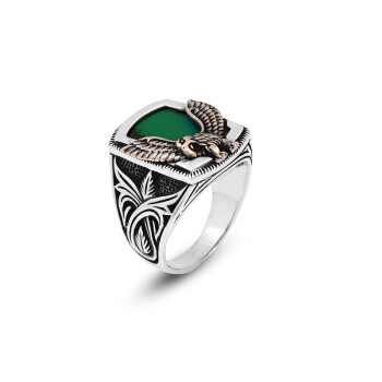  Handmade Jade Gemstone Eagle Ring for Men - 1