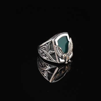  Handmade Jade Gemstone Eagle Ring for Men - 5