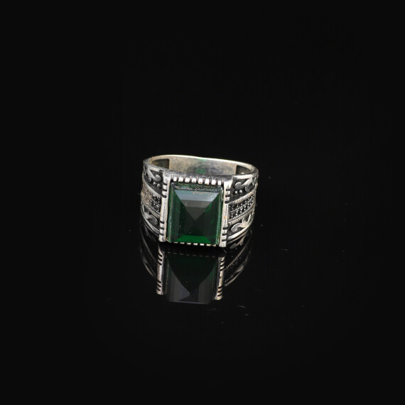  Handmade Jade Gemstone Square Stone Pinky Ring - 3